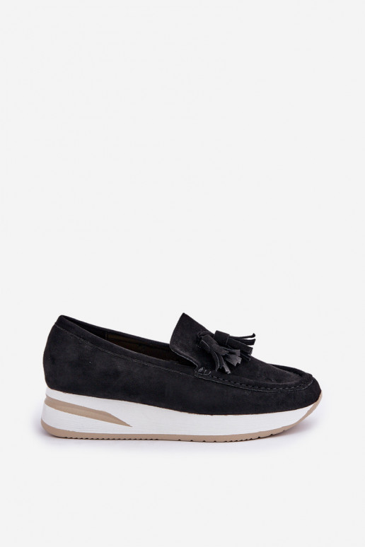 Moccasins On A Delicate Wedge Eco Suede Black Challavia Moccasins On A Delicate Wedge Eco Suede Black Challavia