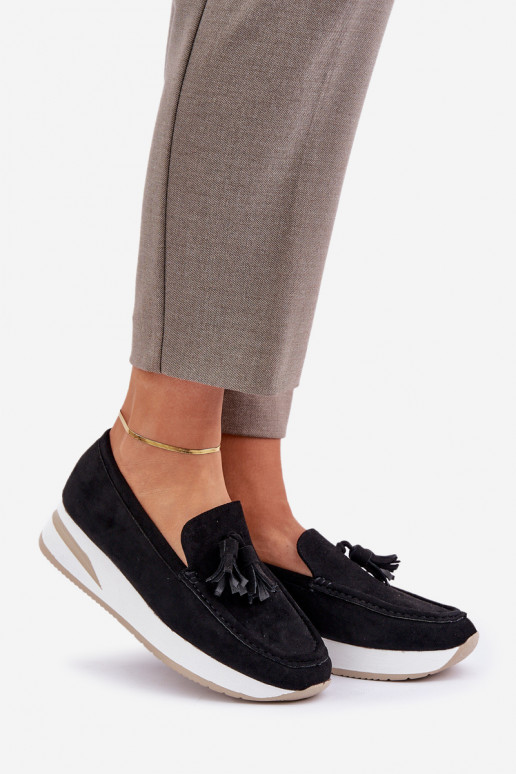 Moccasins On A Delicate Wedge Eco Suede Black Challavia Moccasins On A Delicate Wedge Eco Suede Black Challavia