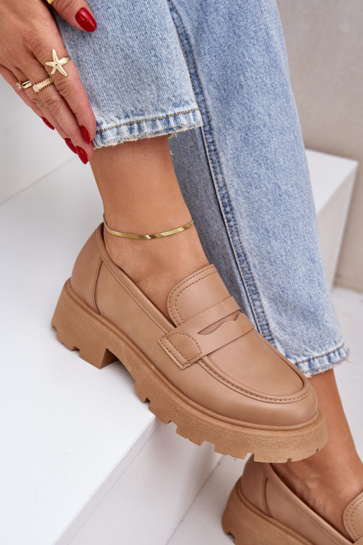 Ladies Moccasins Made Of Eco Leather Beige Sendall