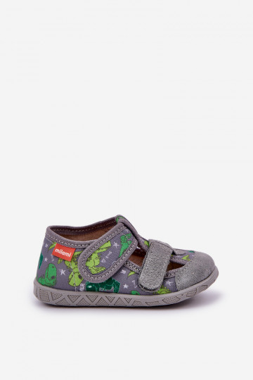 Slippers Milami Children's With Velcro In Dinosaurs Gray-Green Reathiana 2