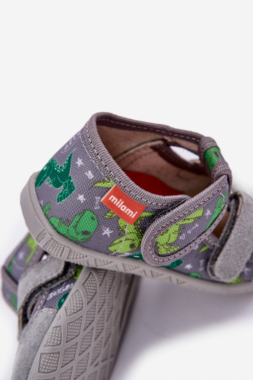 Slippers Milami Children's With Velcro In Dinosaurs Gray-Green Reathiana