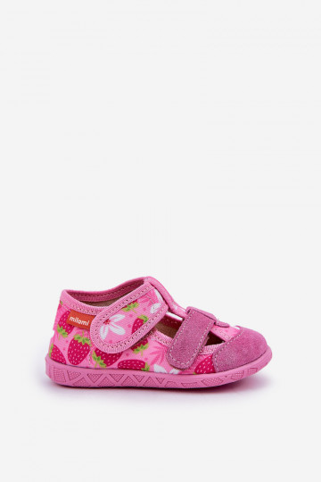 Children's slippers Milami with Velcro in strawberries pink Reathiana 2