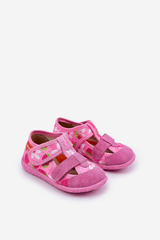 Children's slippers Milami with Velcro in strawberries pink Reathiana