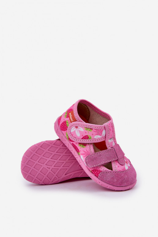 Children's slippers Milami with Velcro in strawberries pink Reathiana