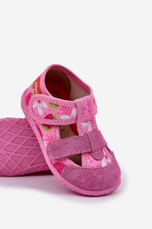 Children's slippers Milami with Velcro in strawberries pink Reathiana