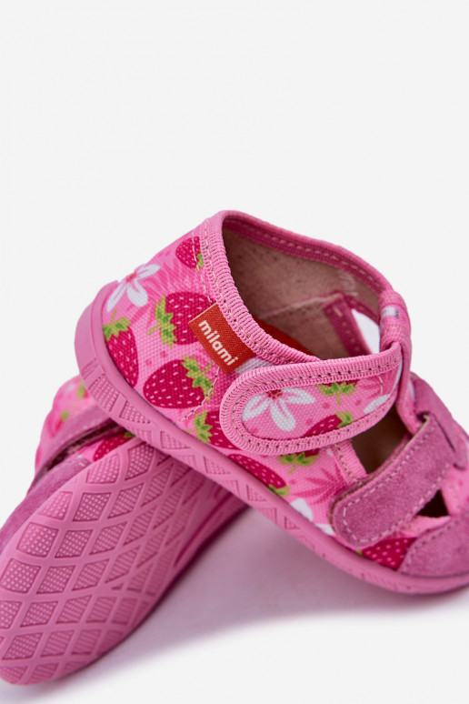 Children's slippers Milami with Velcro in strawberries pink Reathiana