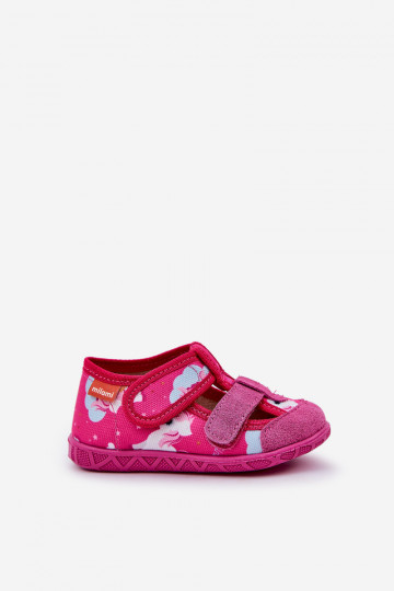 Children's slippers Milami with Velcro in unicorns fuchsia Reathiana 2