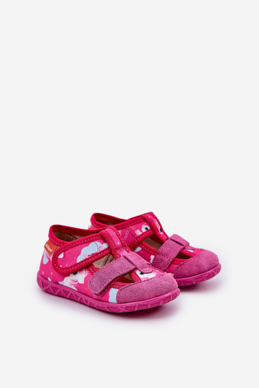 Children's slippers Milami with Velcro in unicorns fuchsia Reathiana