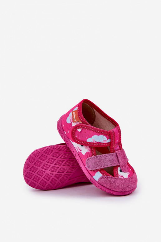 Children's slippers Milami with Velcro in unicorns fuchsia Reathiana