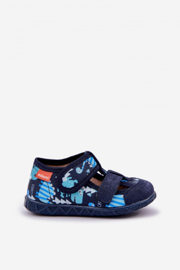 Slippers Milami Children With Velcro In Dinosaur Print Navy Blue Reathiana 2