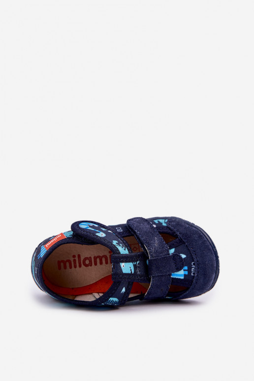 Slippers Milami Children With Velcro In Dinosaur Print Navy Blue Reathiana