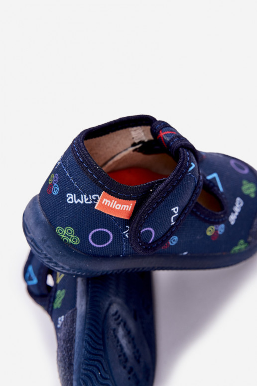 Kids Slippers Milami Elastic With Velcro Navy Ambette