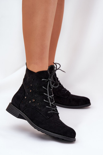 Laced Ankle Boots With Openwork Pattern S.Barski HY51-136 Black 2