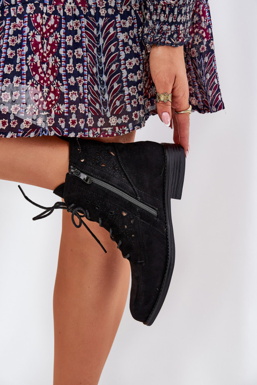 Laced Ankle Boots With Openwork Pattern S.Barski HY51-136 Black Laced Ankle Boots With Openwork Pattern S.Barski HY51-136 Black