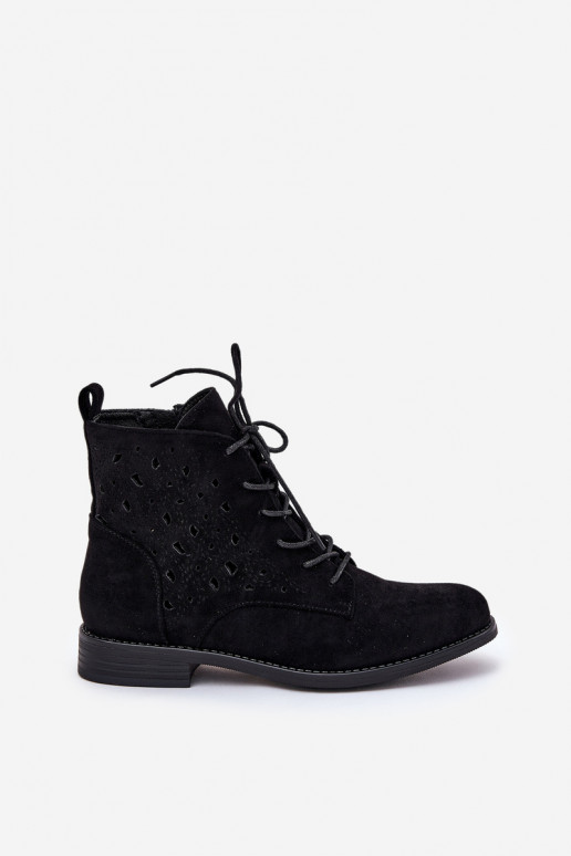 Laced Ankle Boots With Openwork Pattern S.Barski HY51-136 Black Laced Ankle Boots With Openwork Pattern S.Barski HY51-136 Black