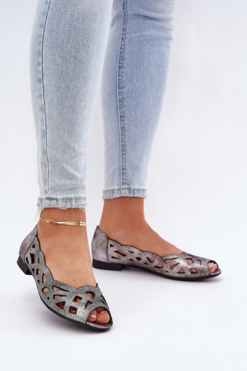 Perforated Ballerinas With Open Toes Silver Calgis 2