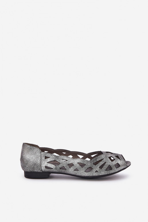 Perforated Ballerinas With Open Toes Silver Calgis Perforated Ballerinas With Open Toes Silver Calgis