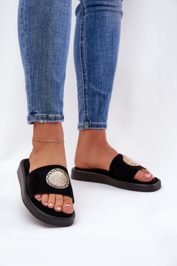 Women Slippers With Golden Decoration Black Kaliora 2