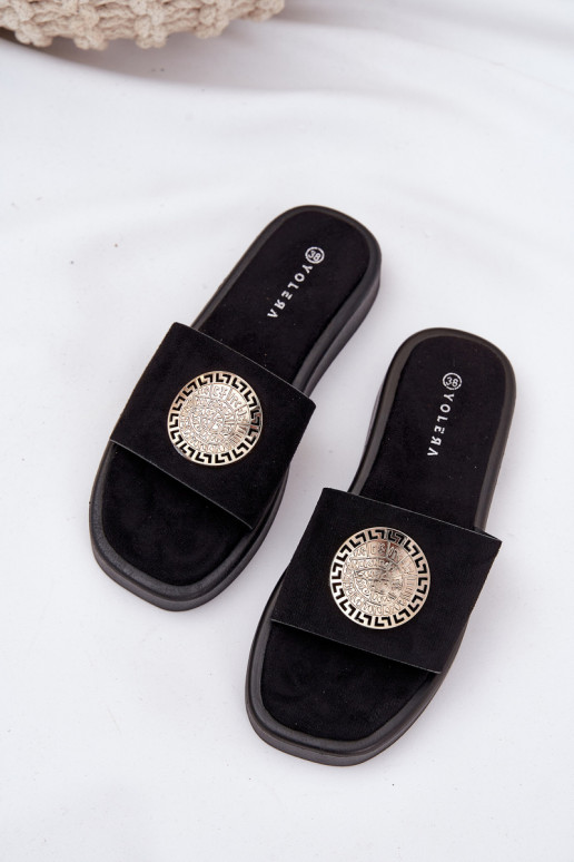 Women Slippers With Golden Decoration Black Kaliora