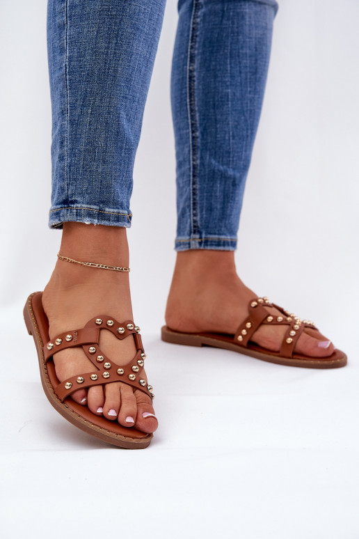 Decorated Flat Women's Sandals Camel Adivrae Decorated Flat Women's Sandals Camel Adivrae