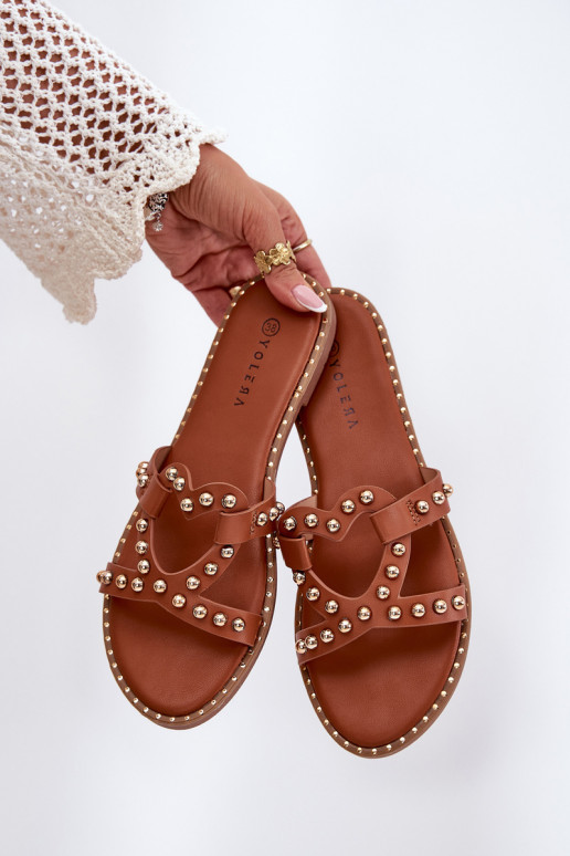 Decorated Flat Women's Sandals Camel Adivrae Decorated Flat Women's Sandals Camel Adivrae