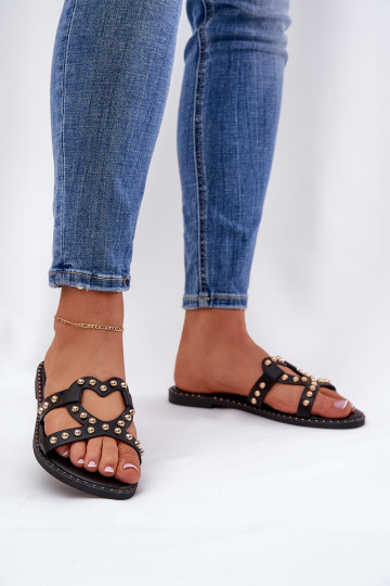 Embellished Flat Women's Sandals Black Adivrae 2
