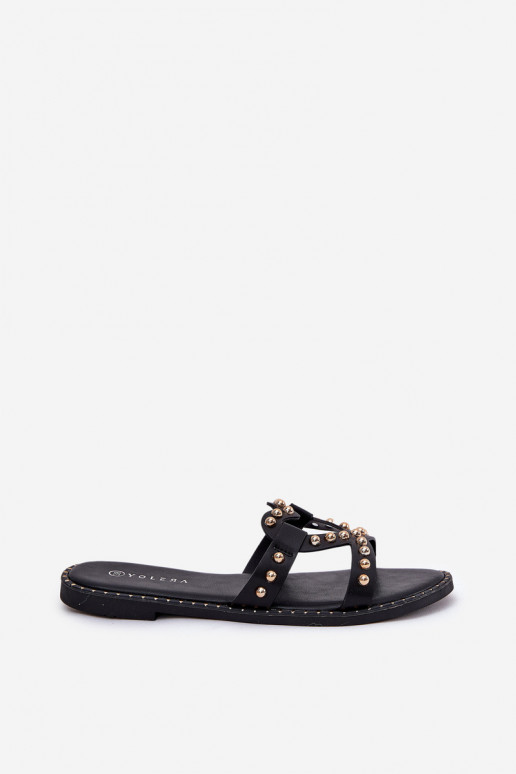Embellished Flat Women's Sandals Black Adivrae
