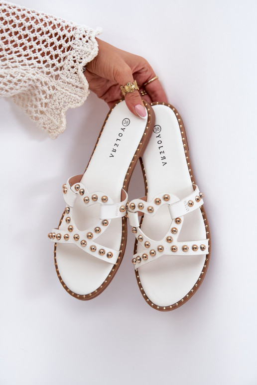 Embellished Flat Women's Slippers White Adivrae Embellished Flat Women's Slippers White Adivrae