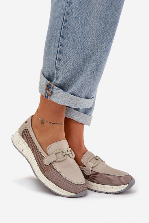 Damskie Skórzane Mokasyny D&A TW210 Szare