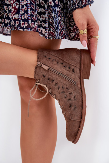 Low Ankle Boots With Perforated Pattern S.Barski HY51-185 Brown 2