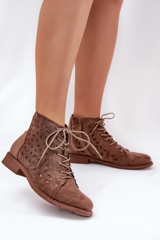 Low Ankle Boots With Perforated Pattern S.Barski HY51-185 Brown Low Ankle Boots With Perforated Pattern S.Barski HY51-185 Brown