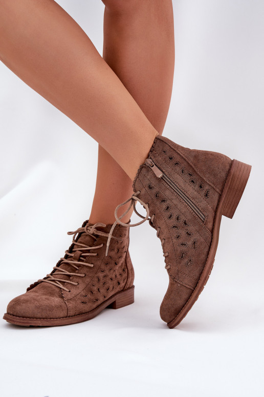 Low Ankle Boots With Perforated Pattern S.Barski HY51-185 Brown Low Ankle Boots With Perforated Pattern S.Barski HY51-185 Brown
