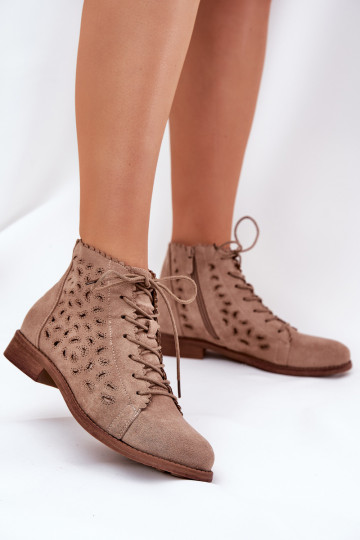 Low Ankle Boots With Openwork Pattern Beige S.Barski HY51-185 2