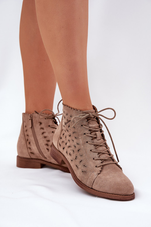 Low Ankle Boots With Openwork Pattern Beige S.Barski HY51-185 Low Ankle Boots With Openwork Pattern Beige S.Barski HY51-185