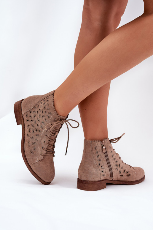 Low Ankle Boots With Openwork Pattern Beige S.Barski HY51-185 Low Ankle Boots With Openwork Pattern Beige S.Barski HY51-185
