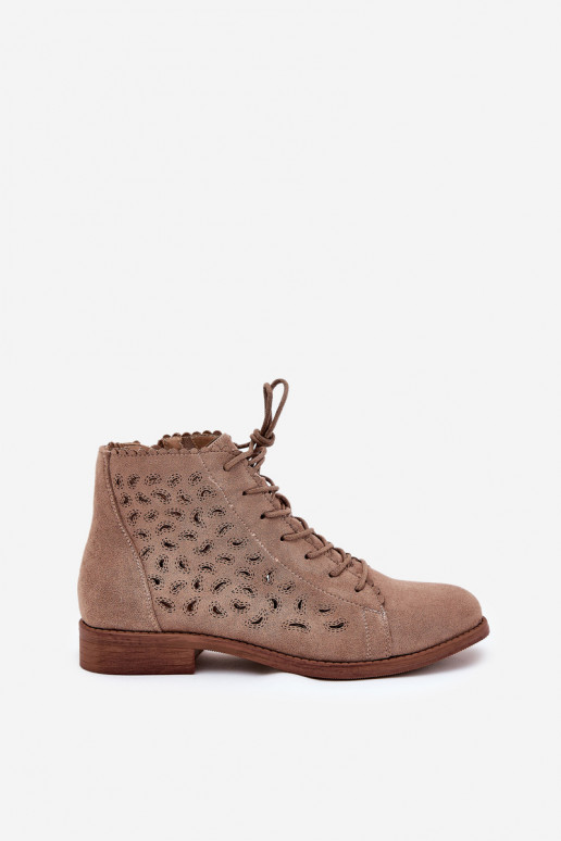 Low Ankle Boots With Openwork Pattern Beige S.Barski HY51-185 Low Ankle Boots With Openwork Pattern Beige S.Barski HY51-185