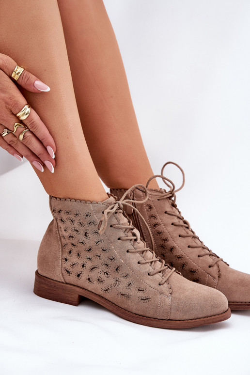 Low Ankle Boots With Openwork Pattern Beige S.Barski HY51-185 Low Ankle Boots With Openwork Pattern Beige S.Barski HY51-185