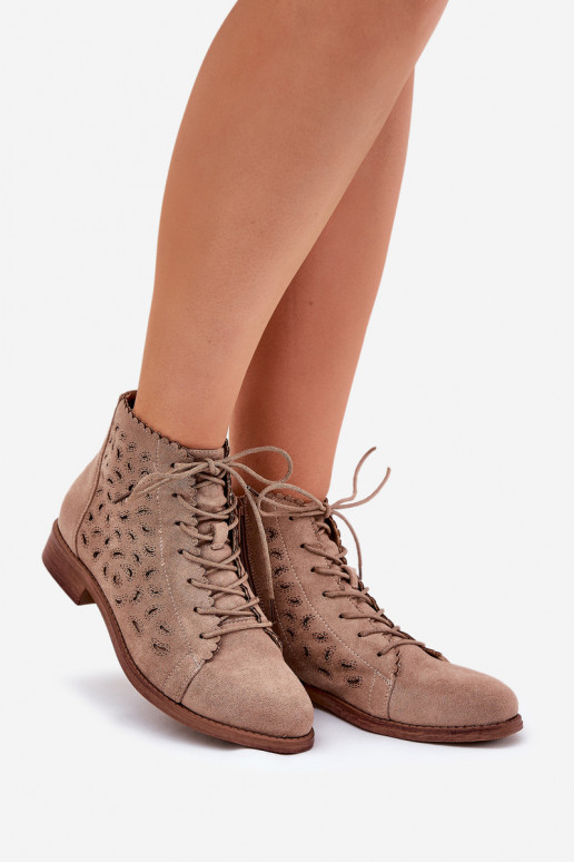Low Ankle Boots With Openwork Pattern Beige S.Barski HY51-185 Low Ankle Boots With Openwork Pattern Beige S.Barski HY51-185