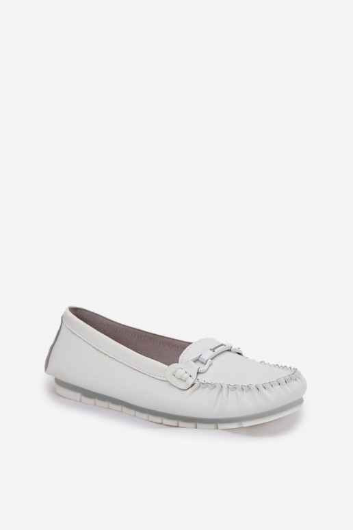 Flat Leather Loafers With Decoration S.Barski LR51-547 White Flat Leather Loafers With Decoration S.Barski LR51-547 White