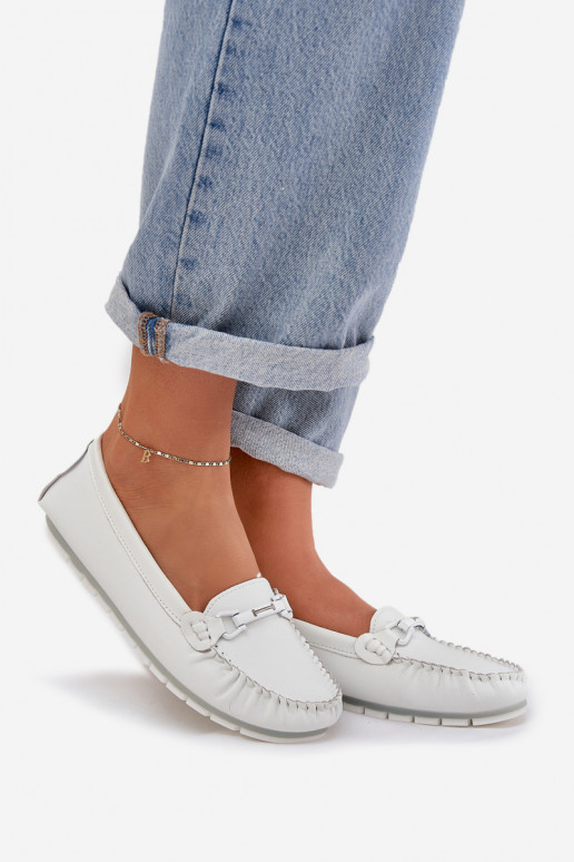Flat Leather Loafers With Decoration S.Barski LR51-547 White Flat Leather Loafers With Decoration S.Barski LR51-547 White