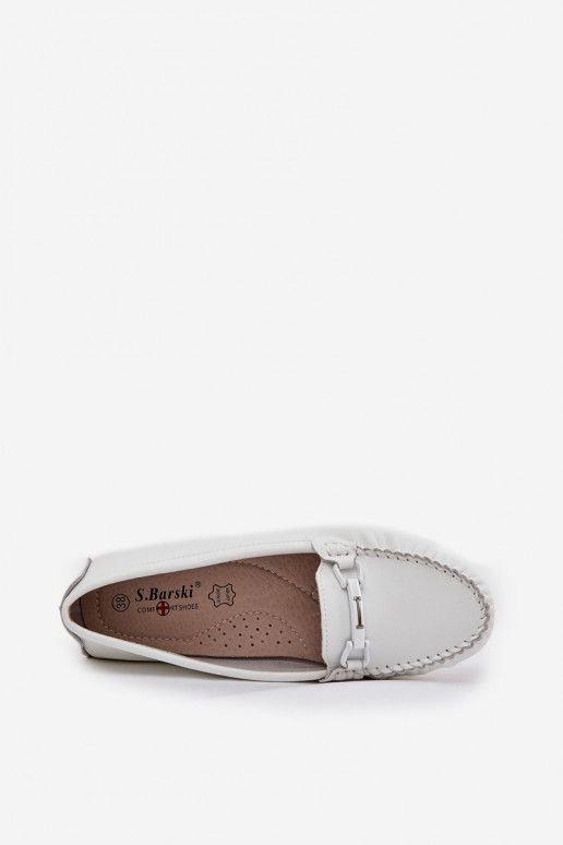 Flat Leather Loafers With Decoration S.Barski LR51-547 White Flat Leather Loafers With Decoration S.Barski LR51-547 White