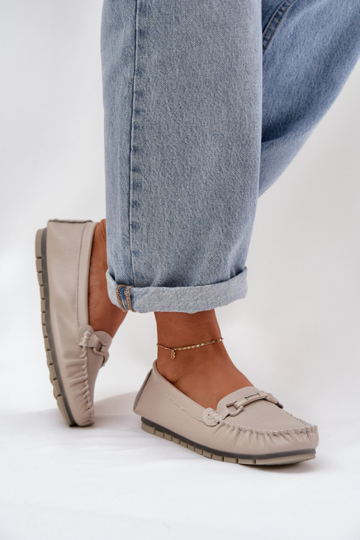 Flat Leather Moccasins With Decoration S.Barski LR51-547 Beige Flat Leather Moccasins With Decoration S.Barski LR51-547 Beige