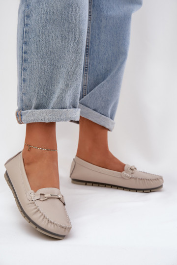 Flat Leather Moccasins With Decoration S.Barski LR51-547 Beige 2