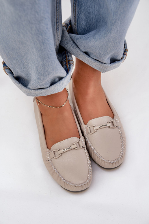 Flat Leather Moccasins With Decoration S.Barski LR51-547 Beige Flat Leather Moccasins With Decoration S.Barski LR51-547 Beige