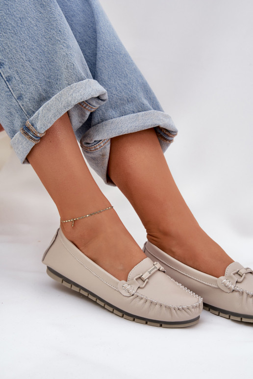 Flat Leather Moccasins With Decoration S.Barski LR51-547 Beige Flat Leather Moccasins With Decoration S.Barski LR51-547 Beige