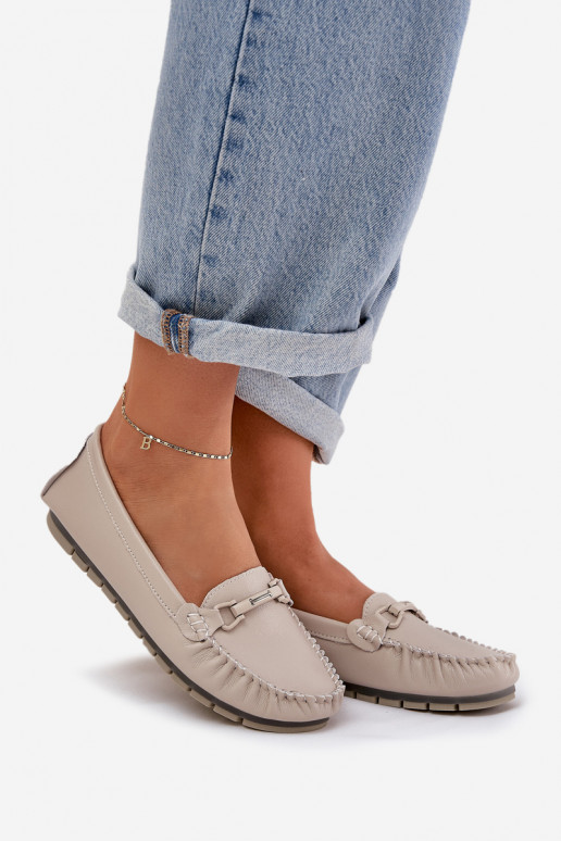 Flat Leather Moccasins With Decoration S.Barski LR51-547 Beige Flat Leather Moccasins With Decoration S.Barski LR51-547 Beige