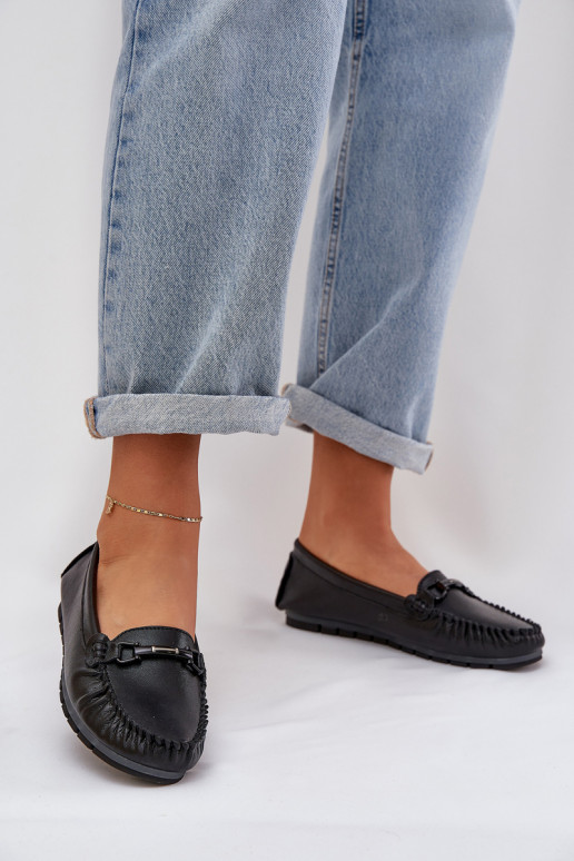 Flat Leather Moccasins With Decoration S.Barski LR51-547 Black Flat Leather Moccasins With Decoration S.Barski LR51-547 Black