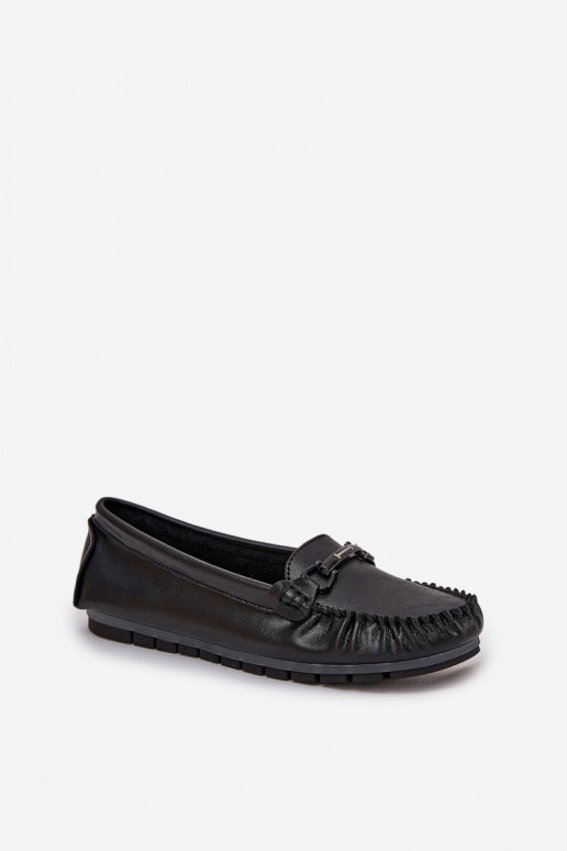 Flat Leather Moccasins With Decoration S.Barski LR51-547 Black Flat Leather Moccasins With Decoration S.Barski LR51-547 Black