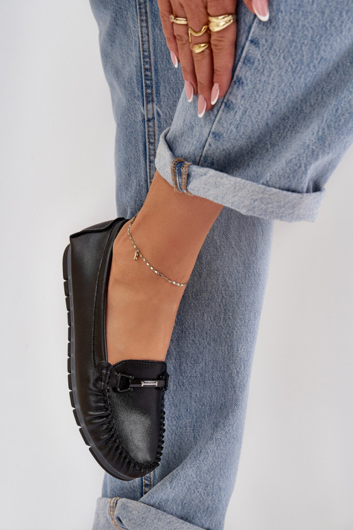 Flat Leather Moccasins With Decoration S.Barski LR51-547 Black Flat Leather Moccasins With Decoration S.Barski LR51-547 Black