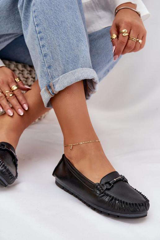 Flat Leather Moccasins With Decoration S.Barski LR51-547 Black Flat Leather Moccasins With Decoration S.Barski LR51-547 Black